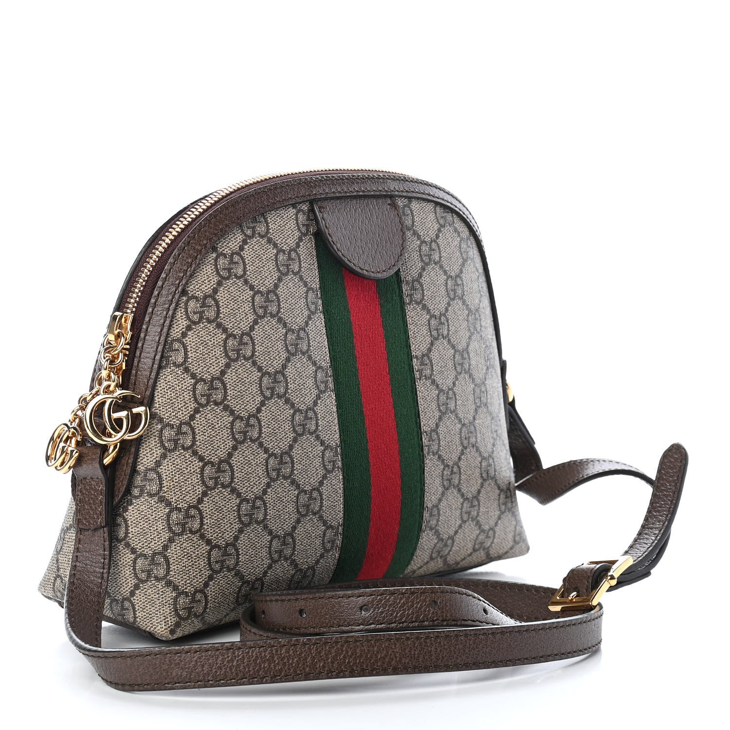 Gucci GG Supreme Monogram Textured Dollar Calfskin Web Small Ophidia Dome Shoulder Bag Beige Ebony New Acero 3 of 9