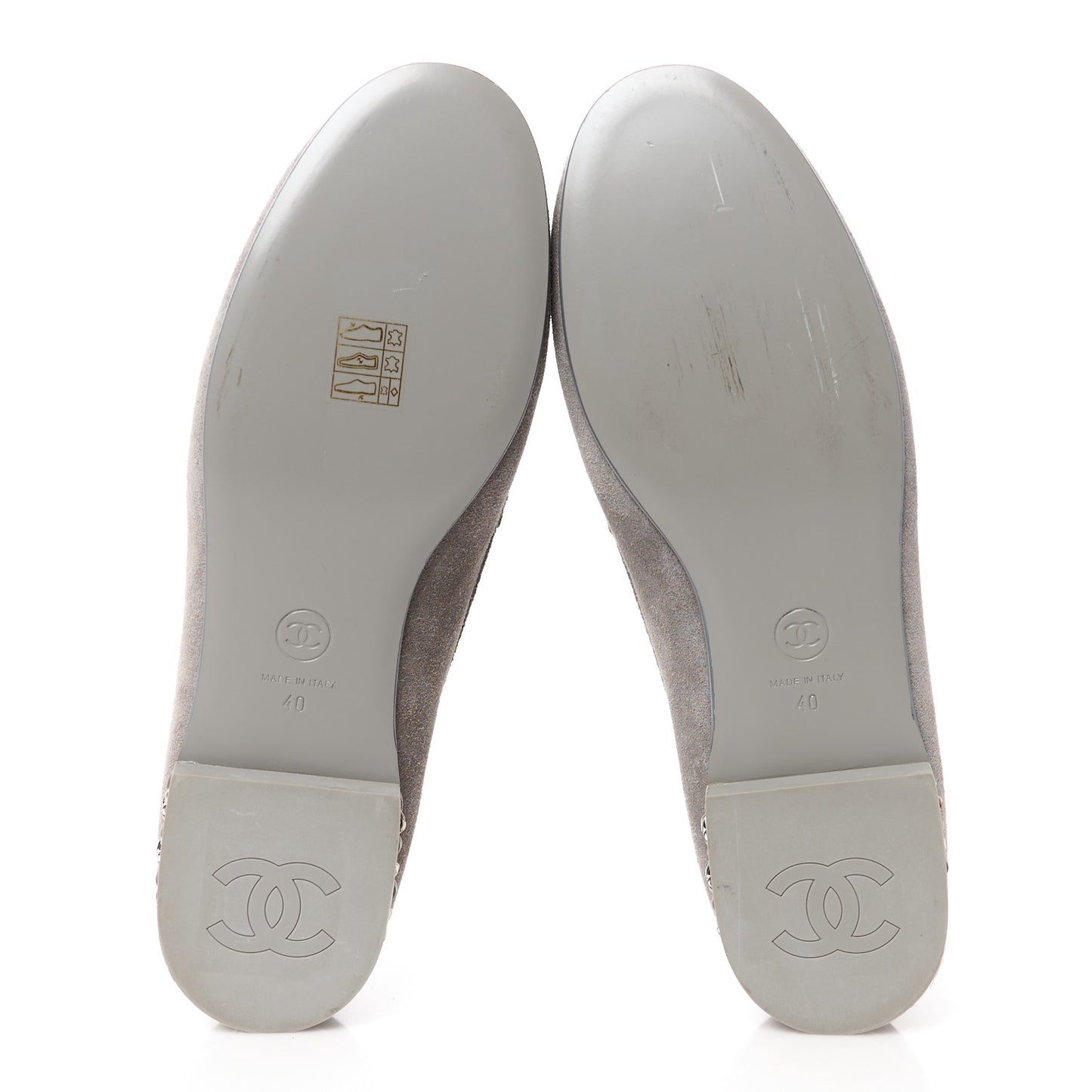 Suede Calfskin CC Chain Mocassin Loafers 40 Grey