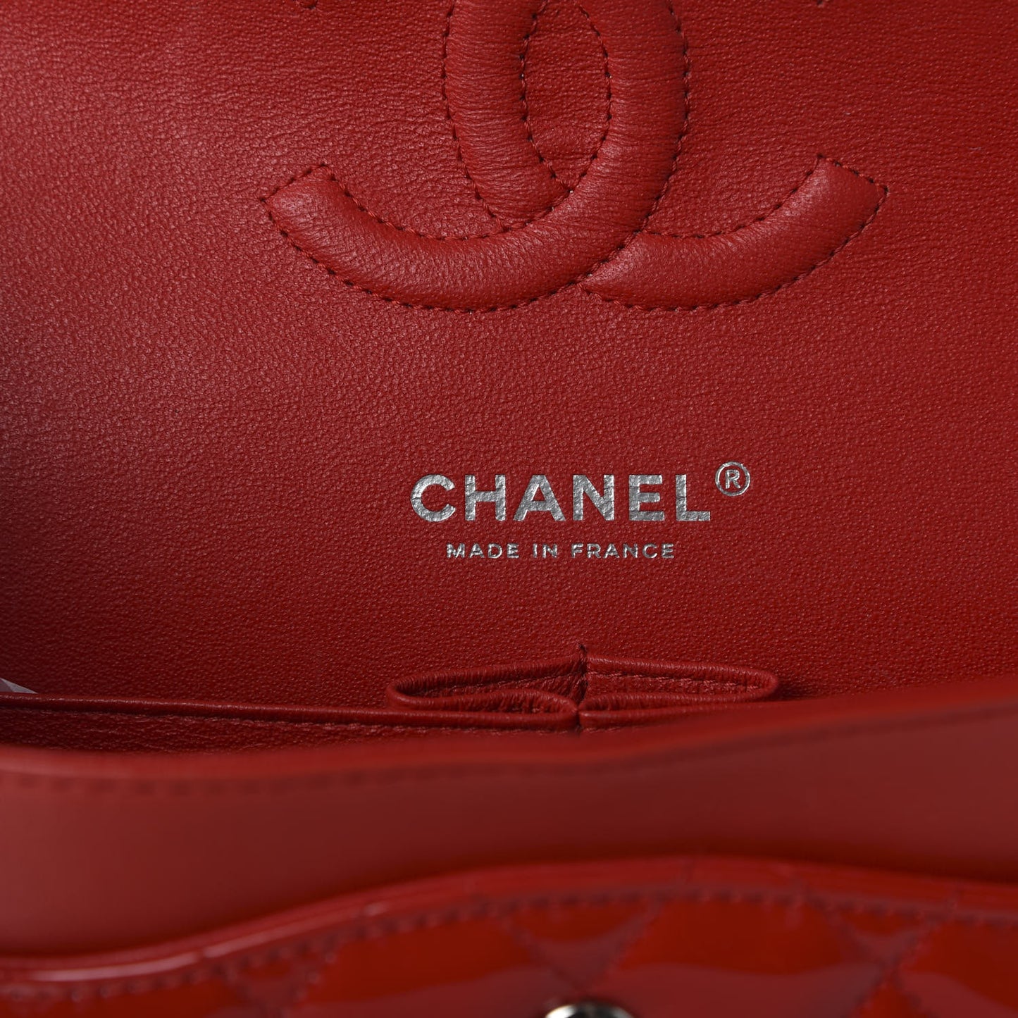 Patent Calfskin Quilted Bi-Color Medium Double Flap Black Red
