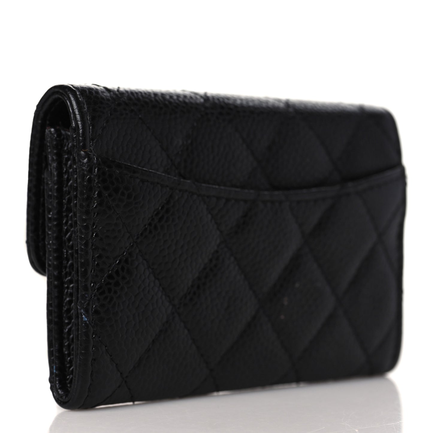 Caviar Quilted Flap Card Holder Wallet Black