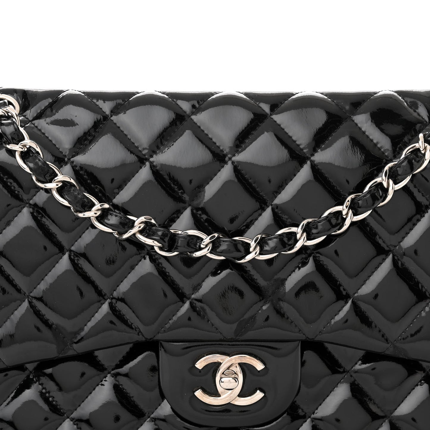 Patent Quilted Jumbo Double Flap Black