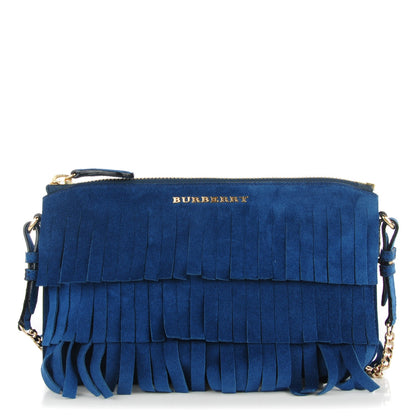 Burberry Suede Fringe Peyton Crossbody Clutch Bag Blue 1 of 8