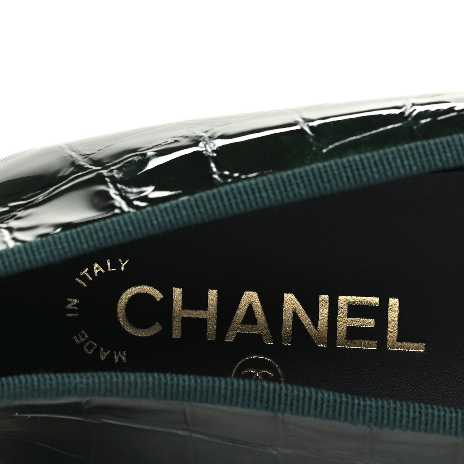 Chanel Patent Calfskin Crocodile Embossed Ballerina Flats 41 Dark Green Black 8 of 10