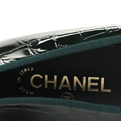 Chanel Patent Calfskin Crocodile Embossed Ballerina Flats 41 Dark Green Black 8 of 10