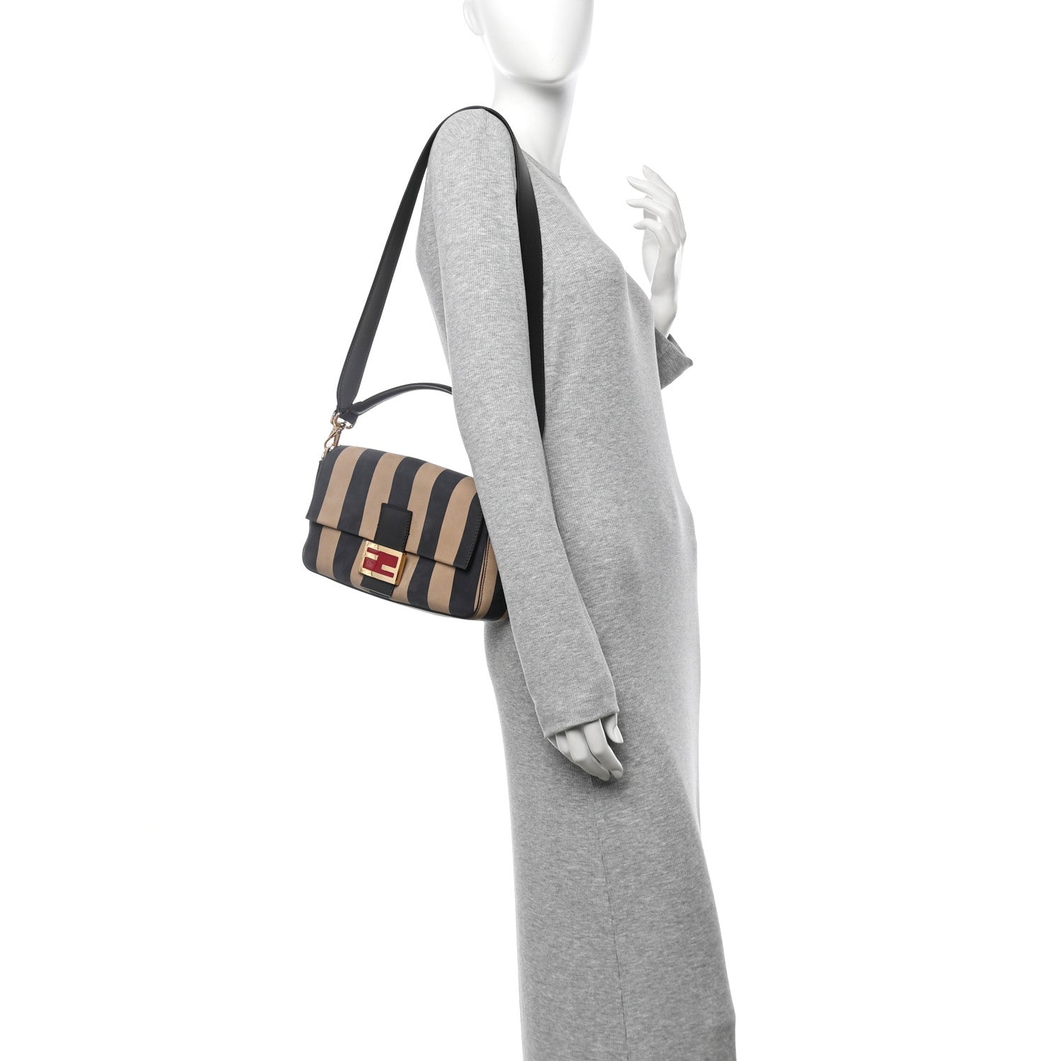 Fendi Nubuck Pequin Baguette Moro Ebano 2 of 10