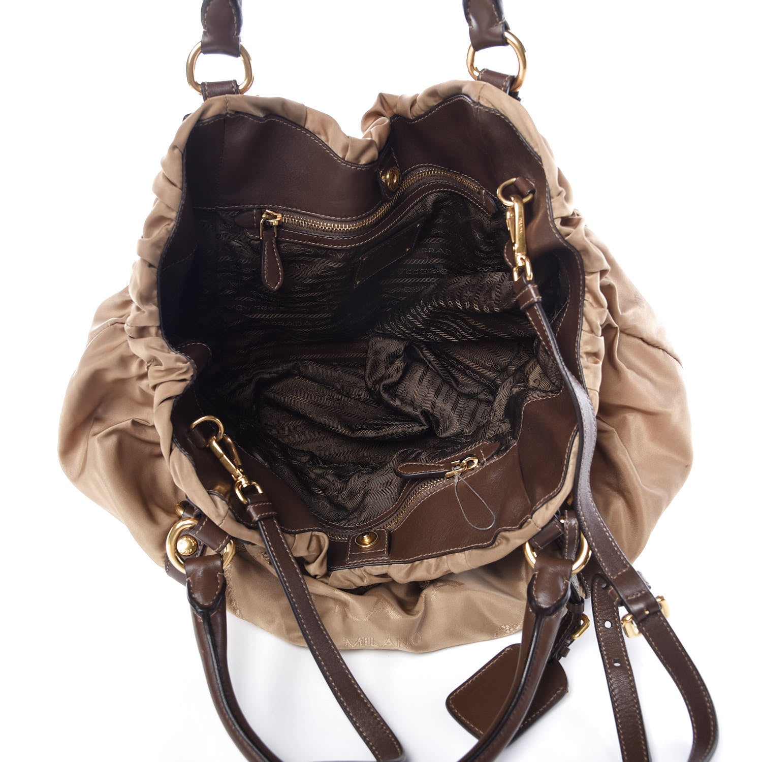 Prada Tessuto Nylon Jacquard Logo Tote Cammello 6 of 14