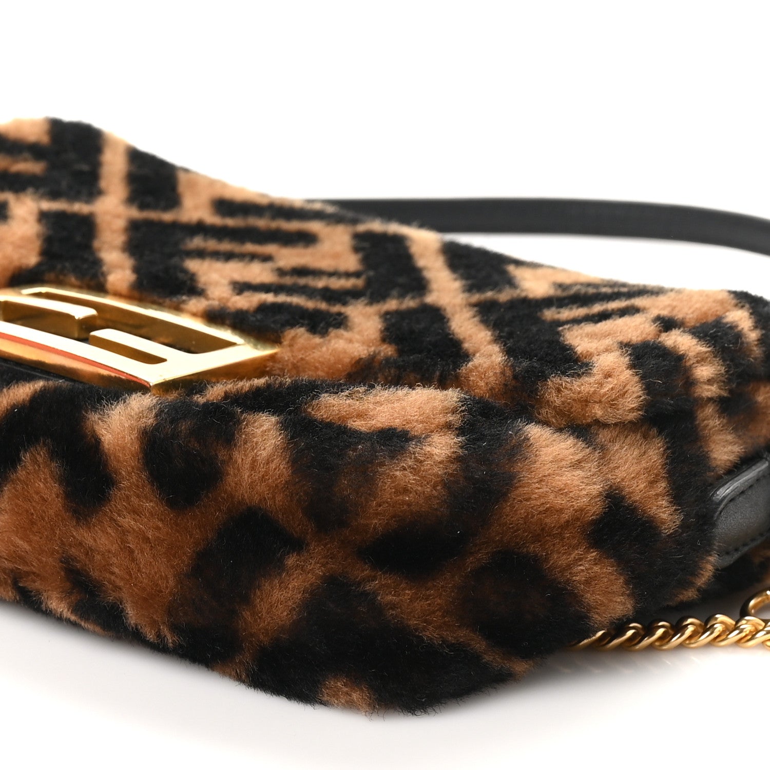 Fendi Shearling Vitello Dolce Macro FF 1974 Mini Baguette Tobacco Black 10 of 10