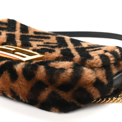 Fendi Shearling Vitello Dolce Macro FF 1974 Mini Baguette Tobacco Black 10 of 10