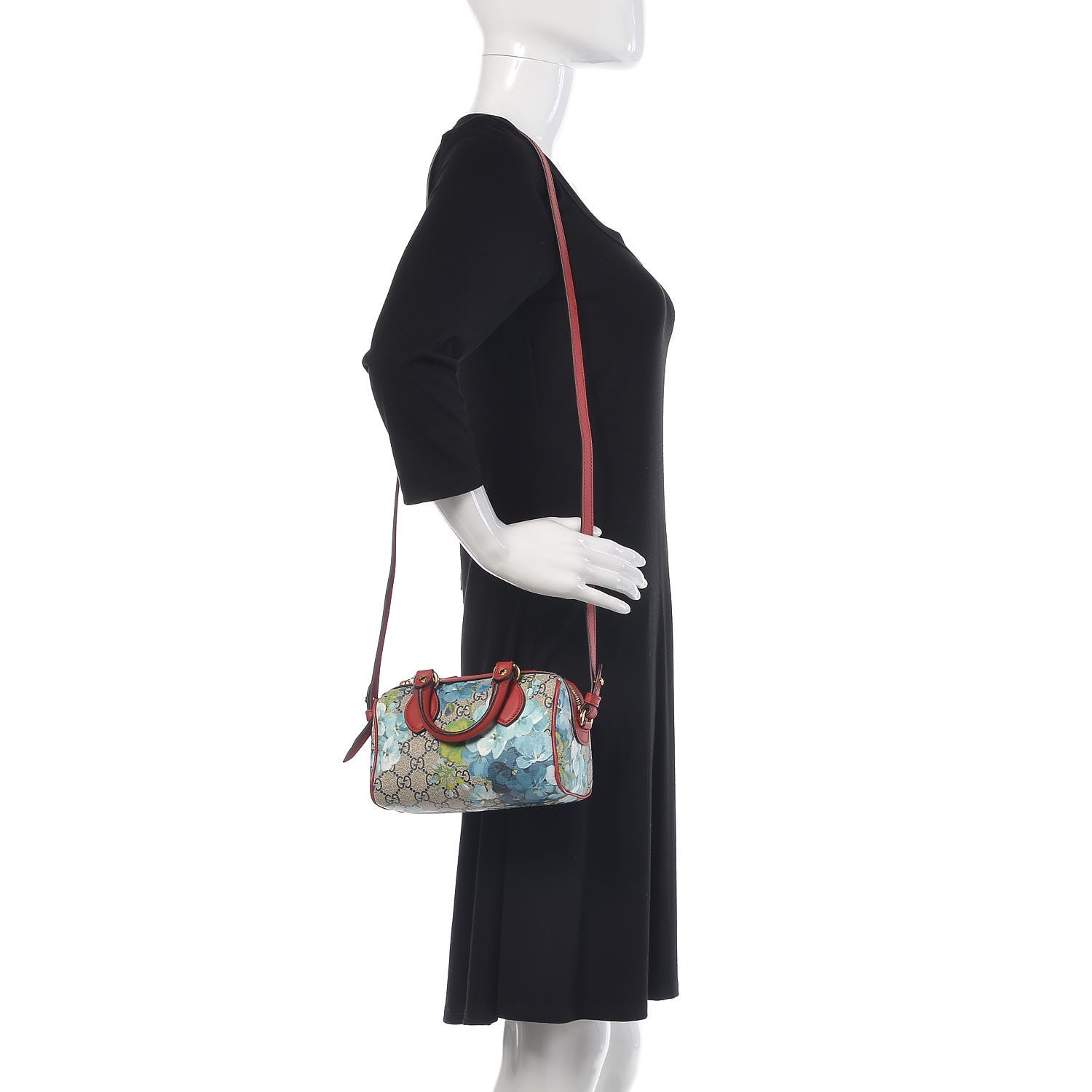 Gucci GG Supreme Monogram Blooms Mini Boston Navy Blue Hibiscus 2 of 9