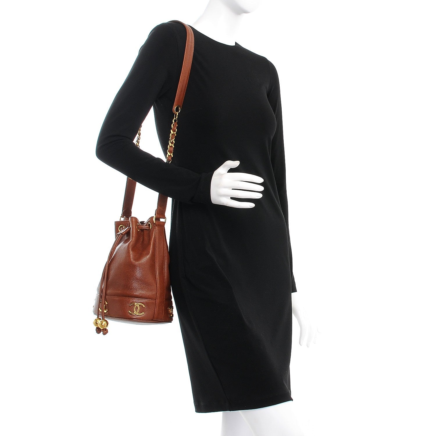 Chanel Caviar CC Drawstring Shoulder Bag Brown 2 of 7