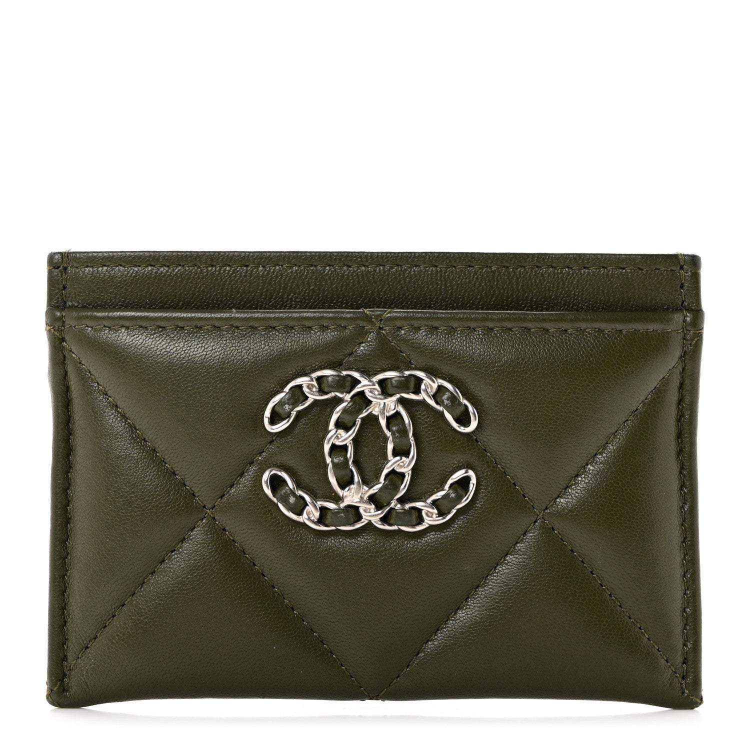 Chanel Lambskin Quilted Chanel 19 Card Holder Khaki 1 of 9