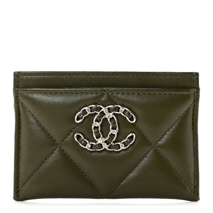 Chanel Lambskin Quilted Chanel 19 Card Holder Khaki 1 of 9