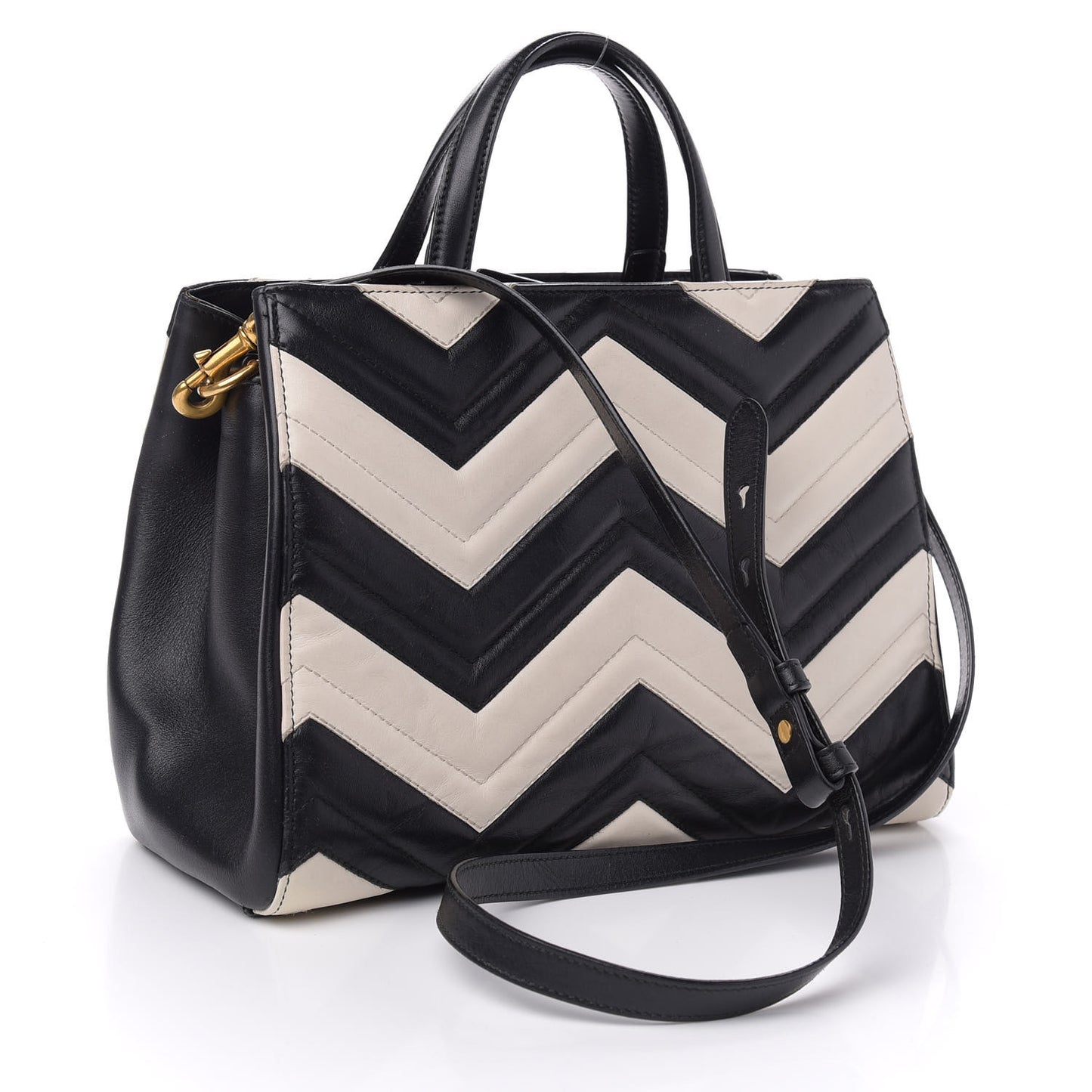 Calfskin Matelasse Small GG Marmont Tote Black White