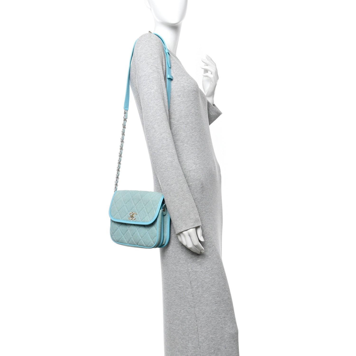 Chanel Denim Quilted Small Messenger Flap Neon Blue 2 of 10