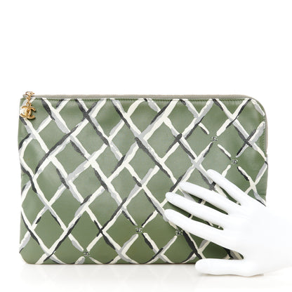 Chanel Lambskin Painted Quilt Pouch Green Grey Black 2 of 8