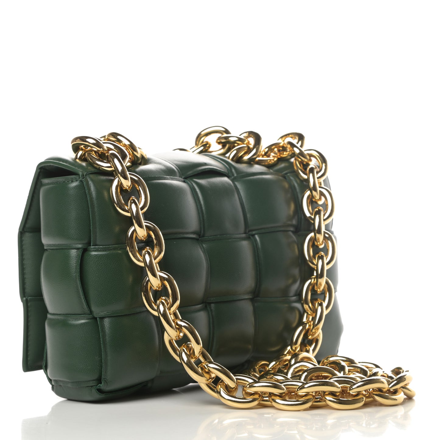 Lambskin Maxi Intreccio Padded Chain Cassette Crossbody Bag Raintree