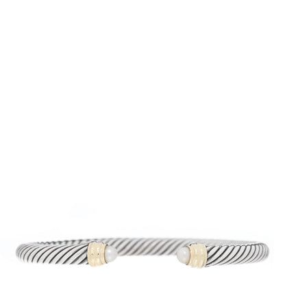 David Yurman Sterling Silver 14K Yellow Gold Pearl 5mm Cable Classics Bracelet 1 of 3