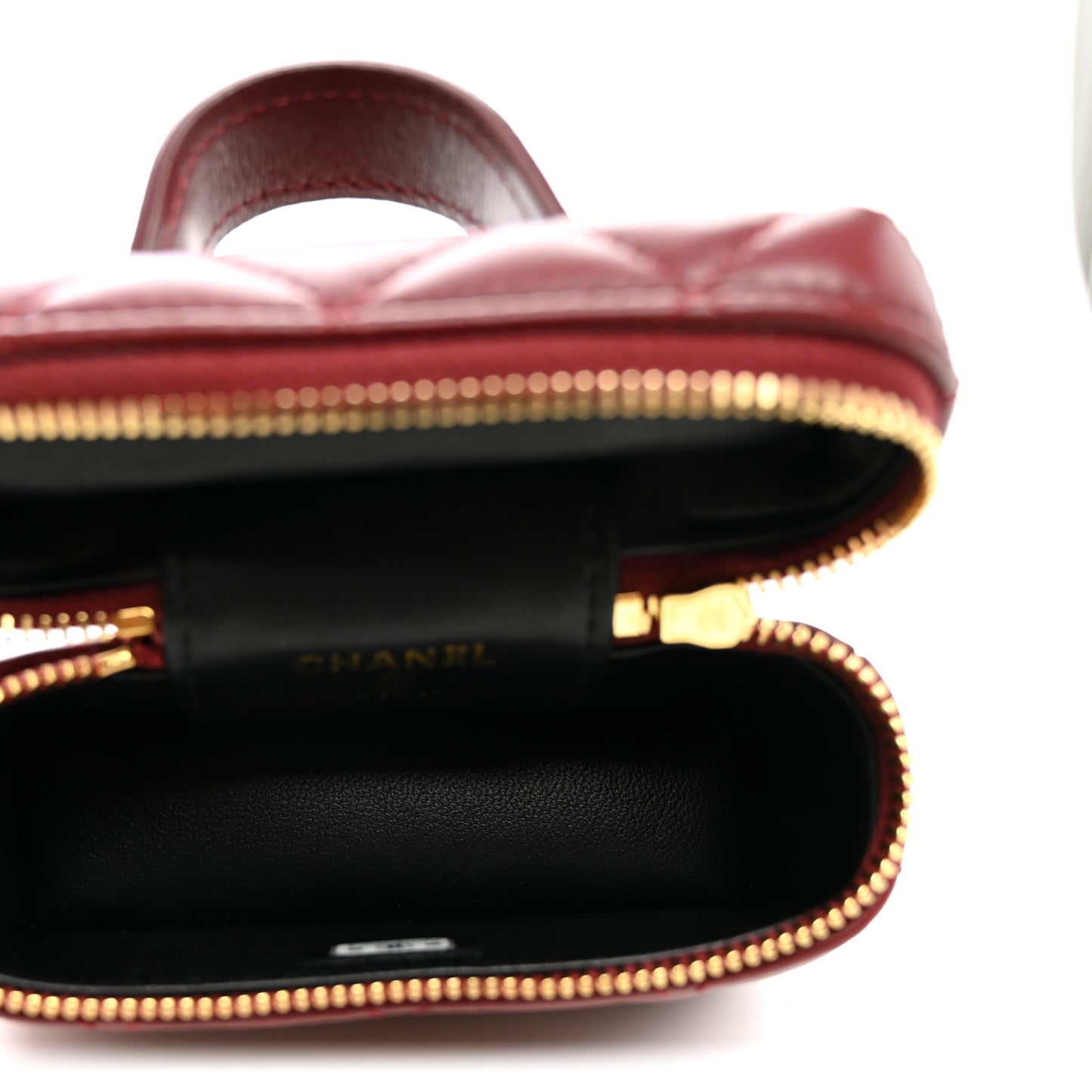 Lambskin Quilted Mini Vanity Bag Charm With Hook Burgundy