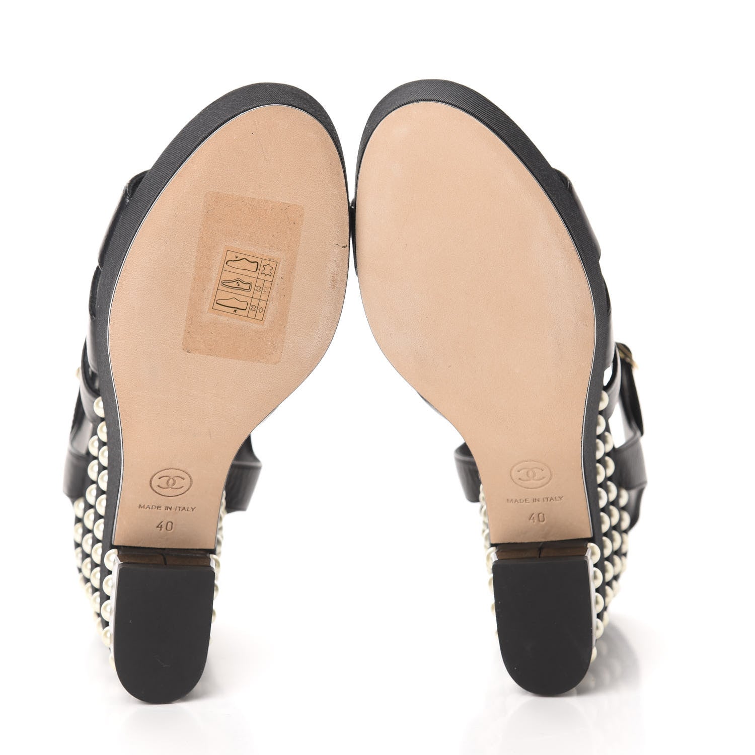 Chanel Calfskin Grosgrain Pearl Wedge Sandals 40 Black 8 of 10