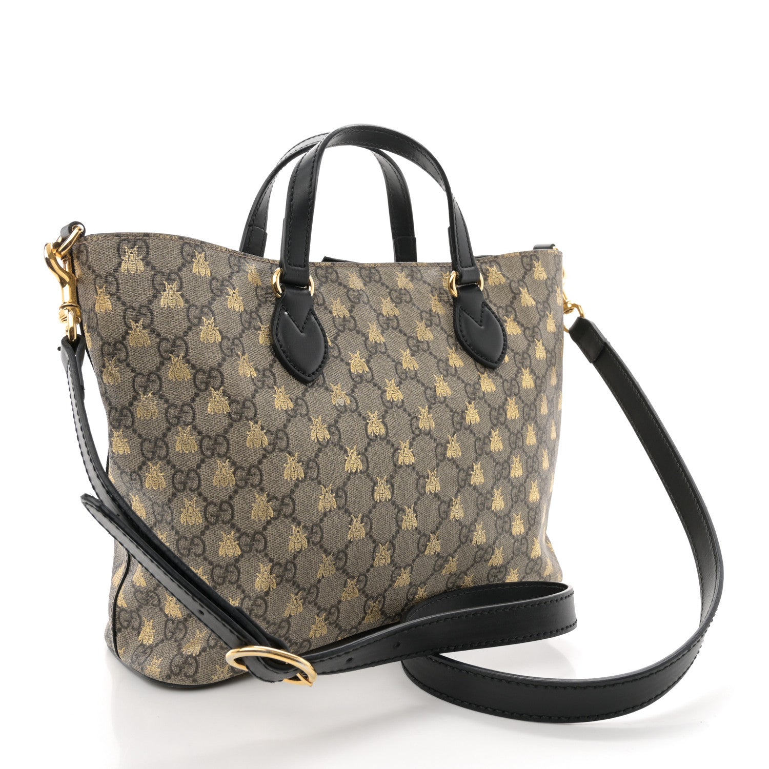 Gucci Soft GG Supreme Monogram Bees Small Crossbody Tote Beige Oro Black 3 of 13