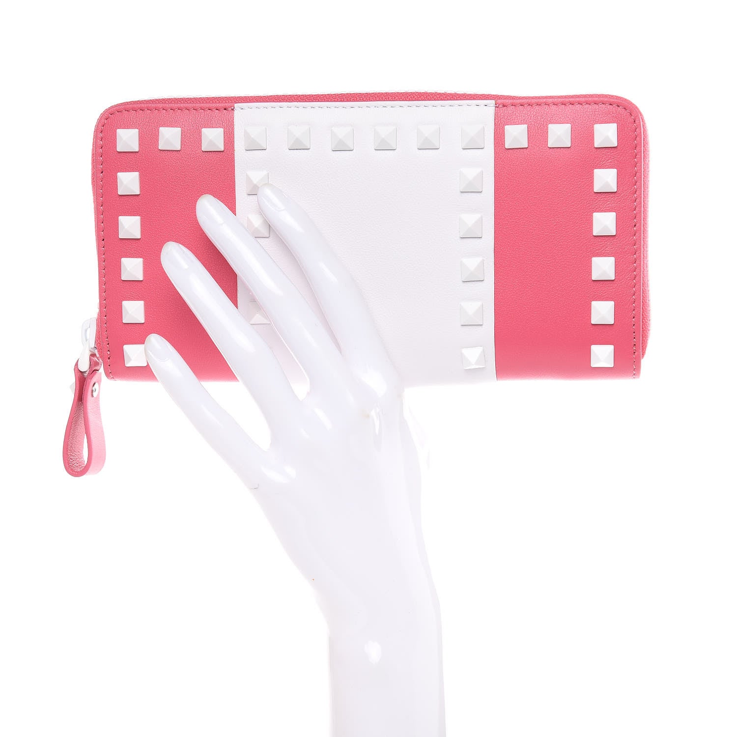 Valentino Garavani Vitello Colorblock Free Rockstud Zip Around Wallet Shadow Pink White 2 of 8