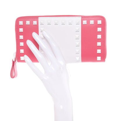 Valentino Garavani Vitello Colorblock Free Rockstud Zip Around Wallet Shadow Pink White 2 of 8