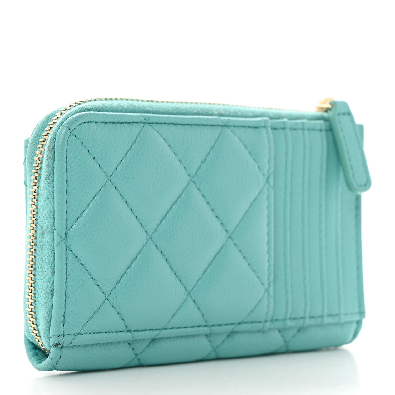 Chanel Caviar Quilted CC Zip Around Card Holder Blue 3 of 13