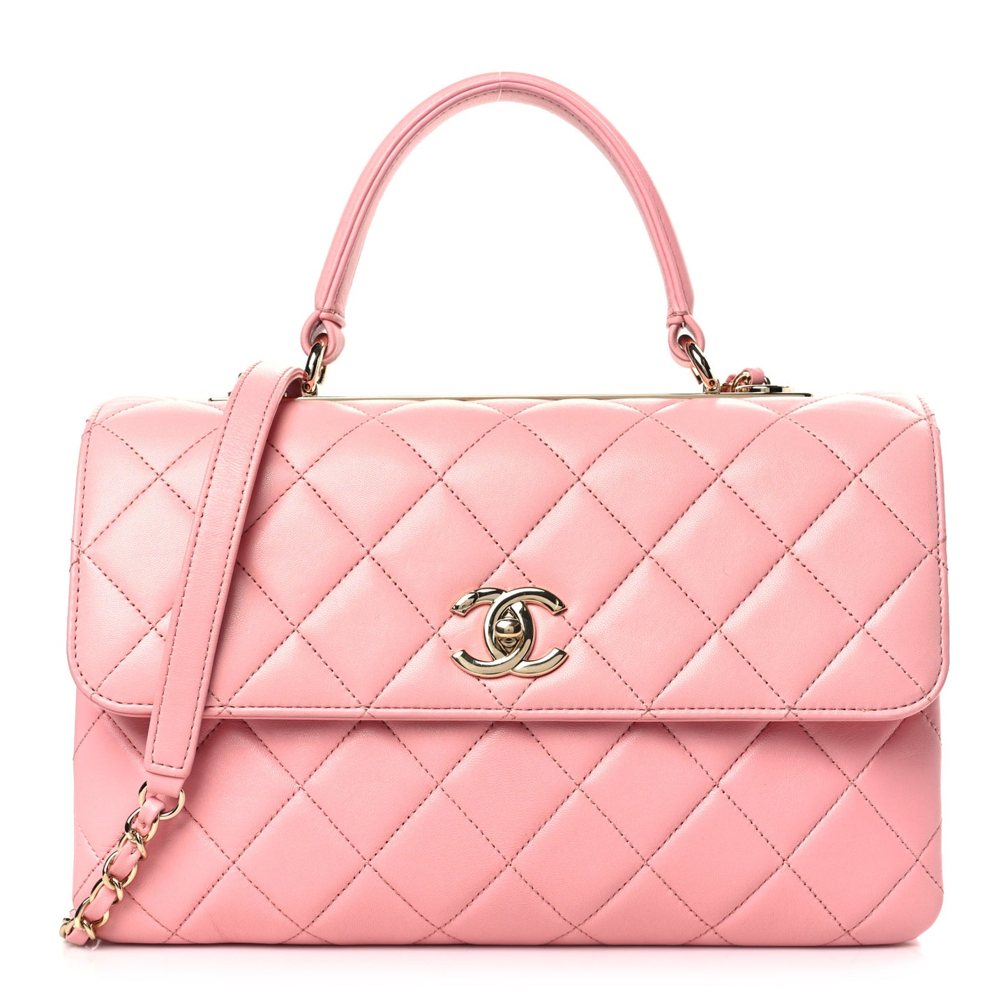Lambskin Quilted Medium Trendy CC Flap Dual Handle Bag Pink