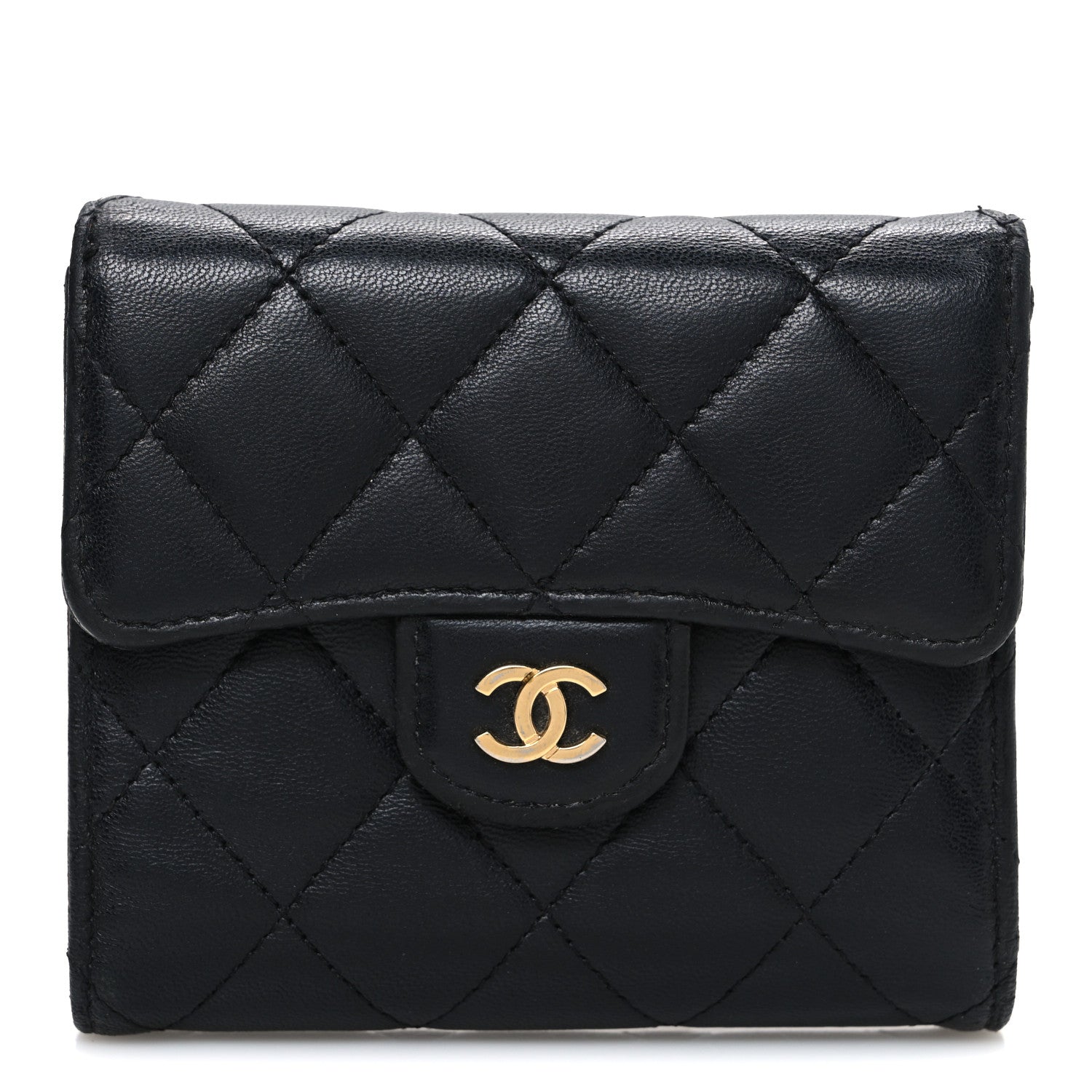 Chanel Lambskin Quilted Compact Flap Wallet Black 1 of 8