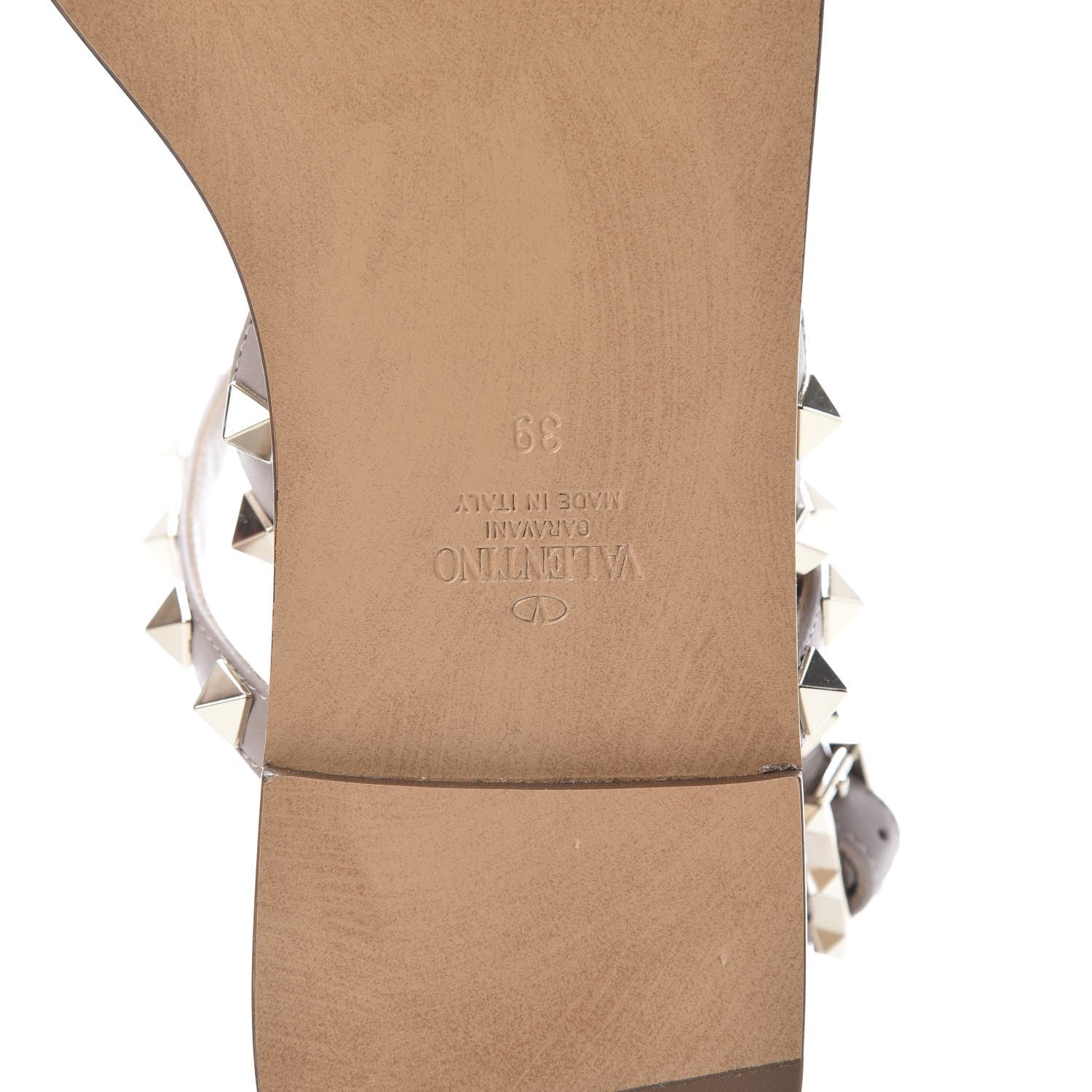 Valentino Garavani Nappa Rockstud T-Strap Slingback Flat Sandals 39 Poudre 6 of 8
