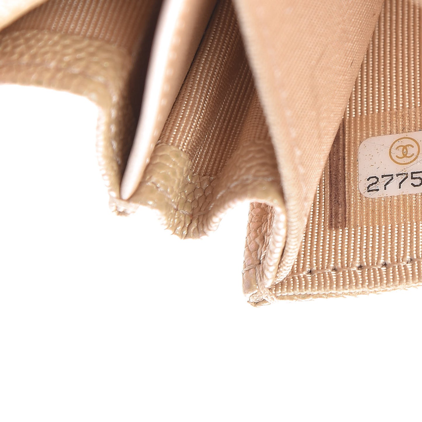 Iridescent Caviar Quilted Flap Card Holder Wallet Beige