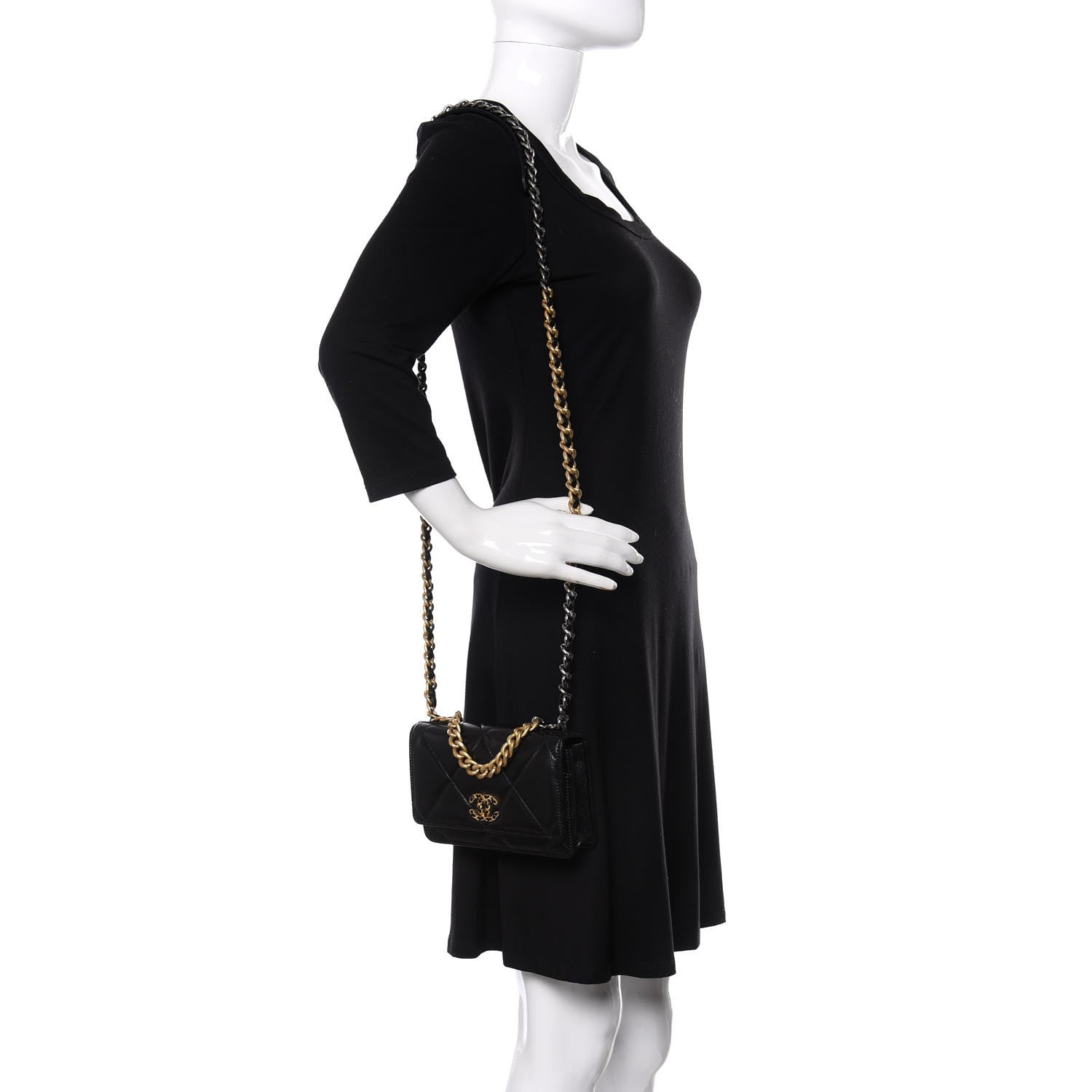 Chanel Goatskin Quilted Chanel 19 Wallet On Chain WOC Black 2 of 14