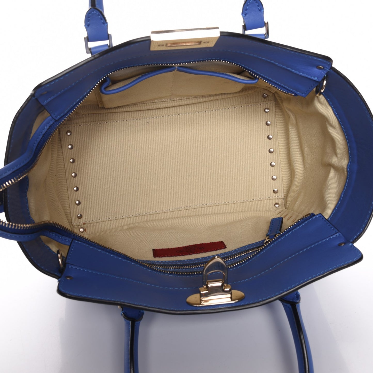 Vitello Small Rockstud Double Handle Tote Light Sapphire