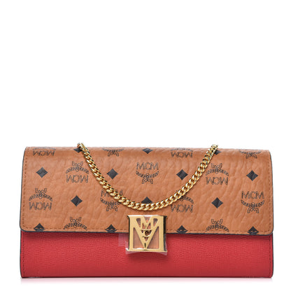 MCM Visetos Calfskin Large Mena Crossbody Wallet On Chain Cognac Ruby Red 1 of 9