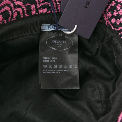 Prada Maglia Jacquard Metal Triangle Logo Womens Bucket Hat M Black Rosa 8 of 8