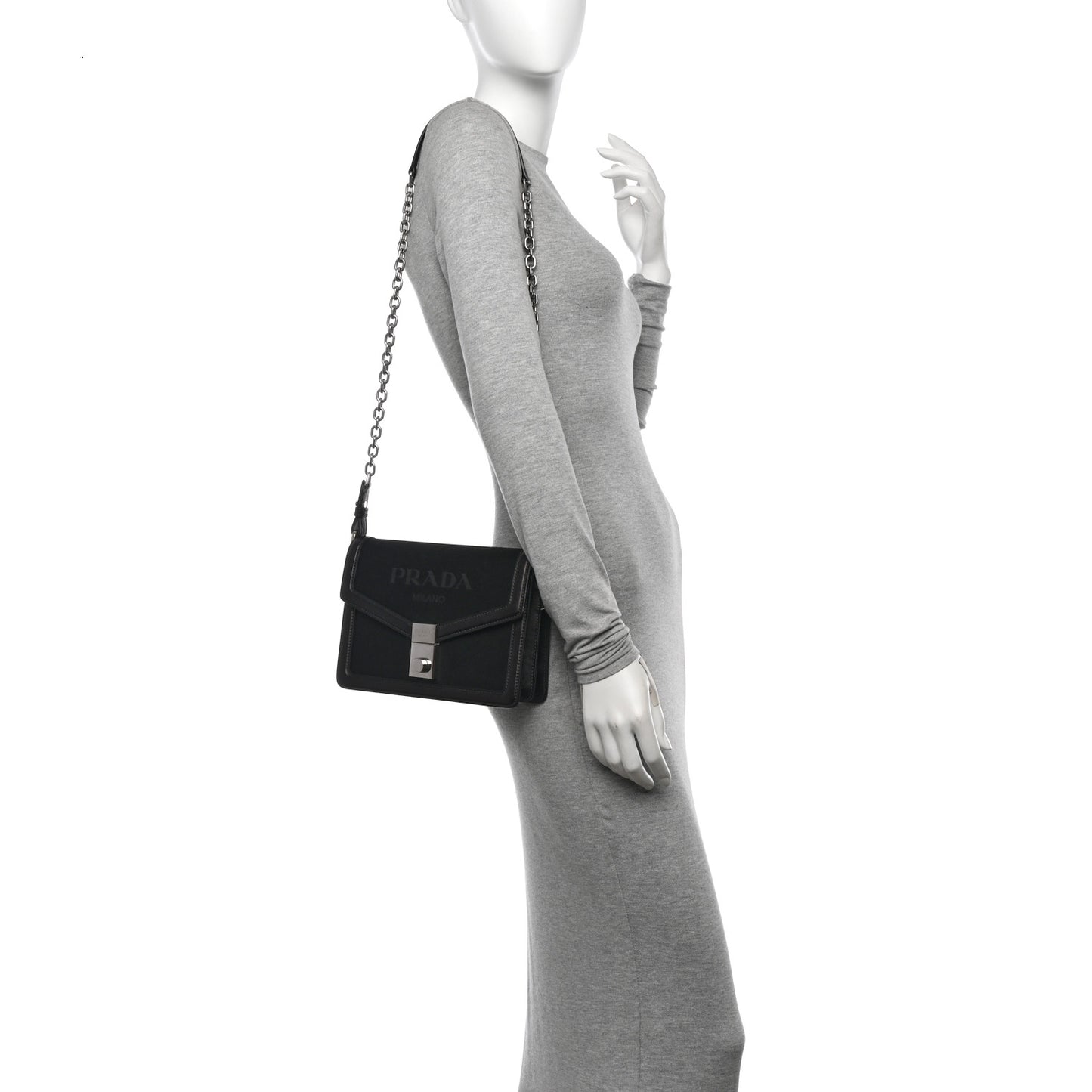 Tessuto Nylon Jacquard Logo Envelope Flap Chain Shoulder Bag Black