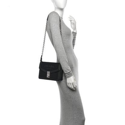 Prada Tessuto Nylon Jacquard Logo Envelope Flap Chain Shoulder Bag Black 2 of 12