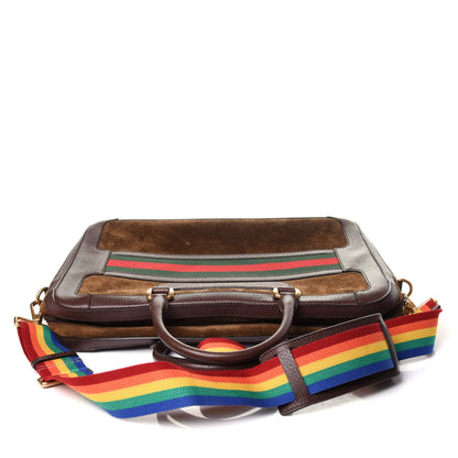 Gucci Suede Rainbow Strap Briefcase Brown 10 of 11