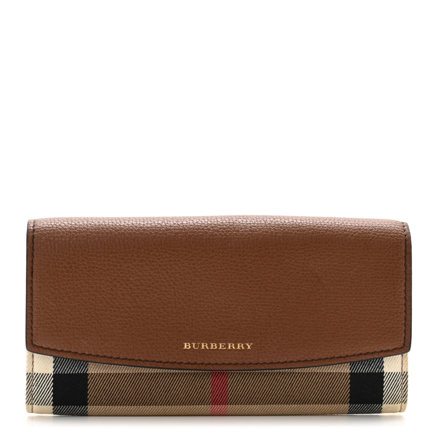 Burberry Grainy Calfskin House Check Continental Wallet Tan 1 of 11