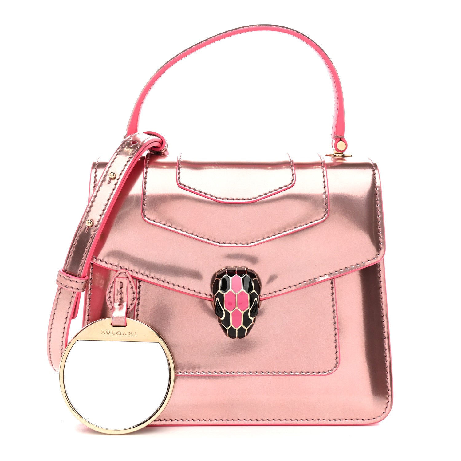 Bulgari Metallic Calfskin Serpenti Forever Top Handle Pink 1838873
