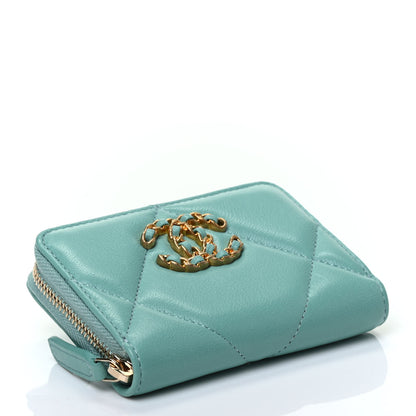 Chanel Lambskin Quilted Chanel 19 Zip Around Coin Purse Wallet Light Green 4 of 8