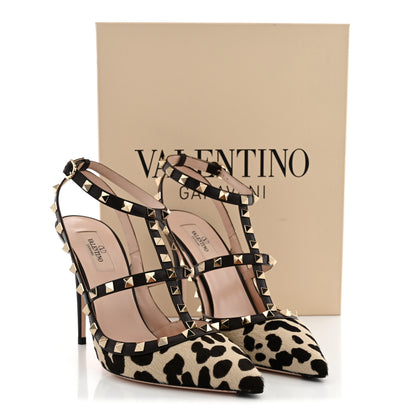 Valentino Garavani Calfskin Pony Hair Effect Rockstud Ankle Strap 100mm Pumps 41 Natural 11 of 11