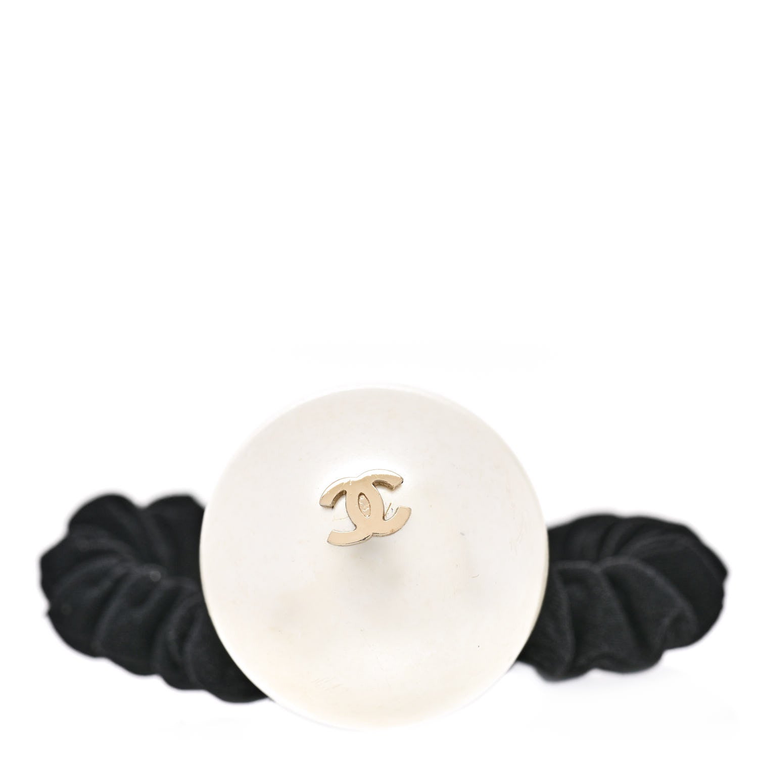 Chanel Pearl CC Hair Tie Black Gold Pearly White 1 of 5
