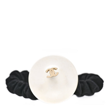 Chanel Pearl CC Hair Tie Black Gold Pearly White 1 of 5