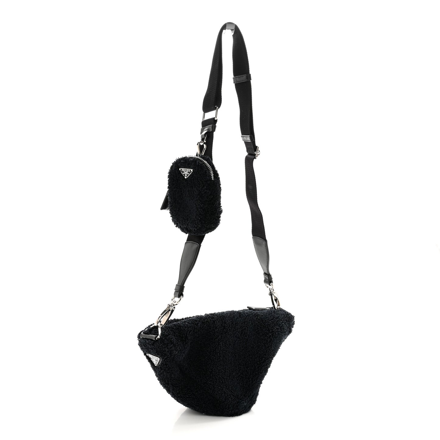 Terry Cloth Triangle Shoulder Bag Black White