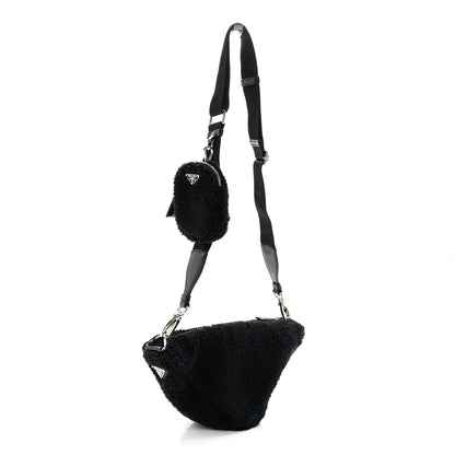 Prada Terry Cloth Triangle Shoulder Bag Black White 3 of 9