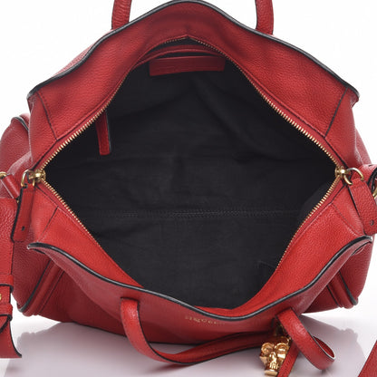 Alexander McQueen Pebbled Calfskin Small Skull Padlock Zip Around Tote Red 6 of 18