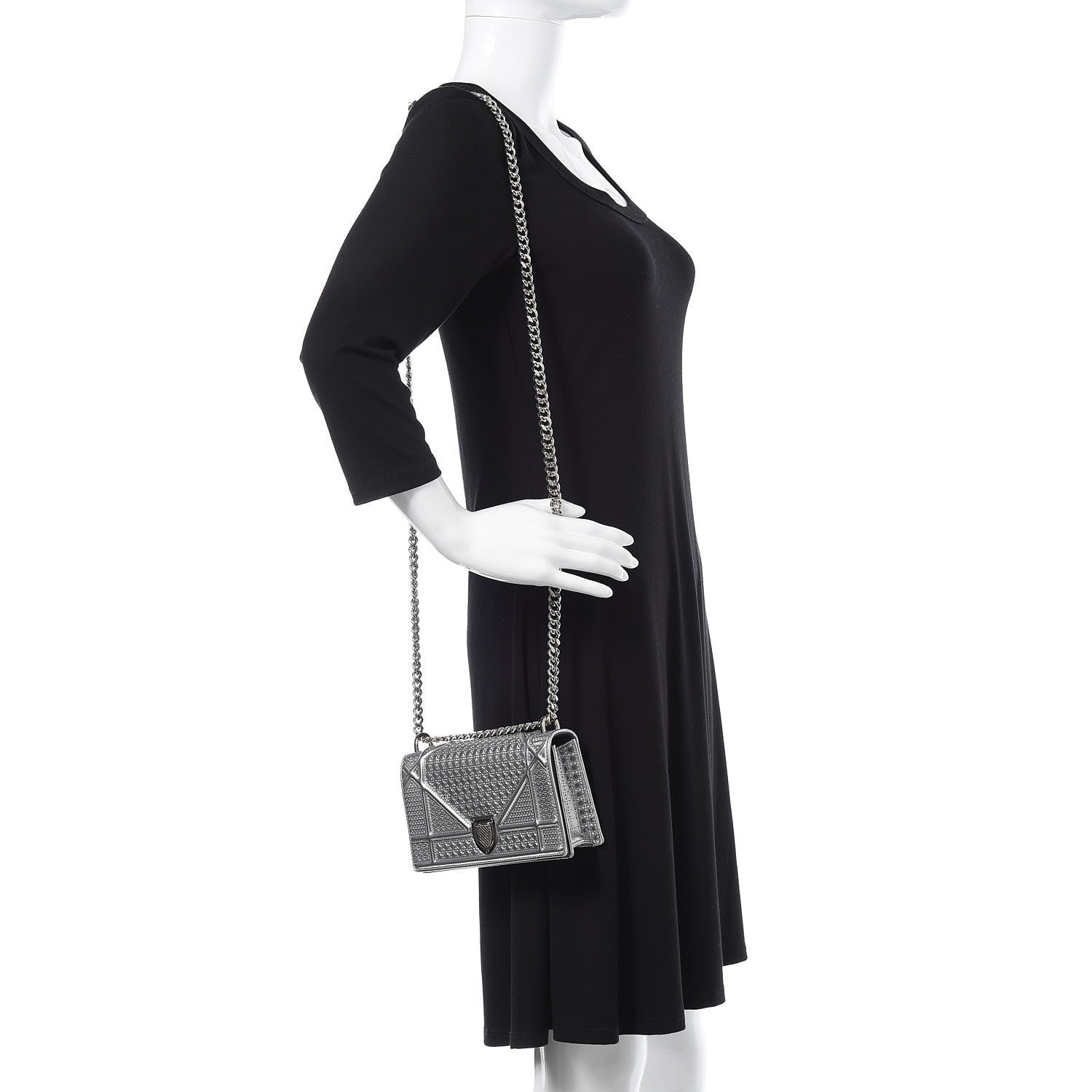 Christian Dior Metallic Patent Micro-Cannage Mini Diorama Flap Bag Silver 2 of 11