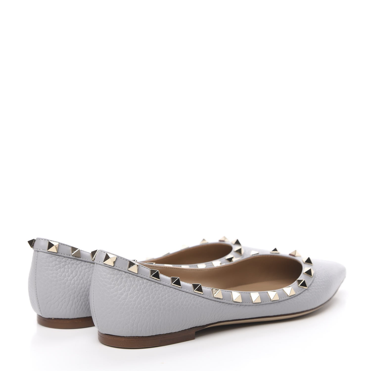 Valentino Garavani Pebbled Calfskin Rockstud Ballerina Flats 37.5 Pastel Grey 4 of 8