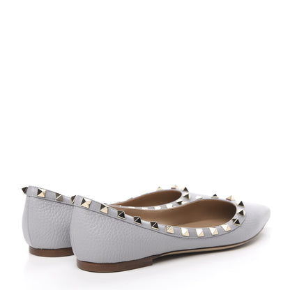Valentino Garavani Pebbled Calfskin Rockstud Ballerina Flats 37.5 Pastel Grey 4 of 8